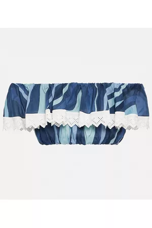 Puccini Women Crop Tops - Marmo-print cotton crop top