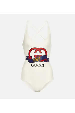 GG Cutout One Shoulder Swimsuit in Brown - Gucci