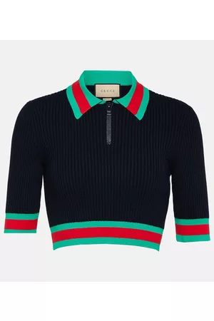 Gucci Women Polo Shirts - Ribbed-knit cropped polo shirt