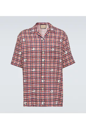 Gucci Men Short Sleeve - Square G printed linen shirt