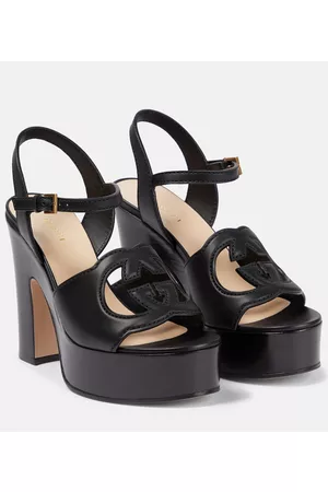 Gucci Women Leather Sandals - Interlocking G leather platform sandals