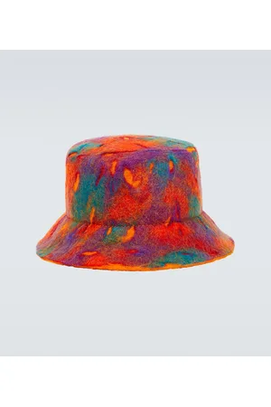 + Paula's Ibiza leather-trimmed frayed denim bucket hat