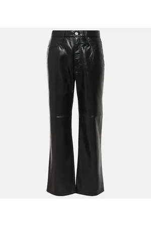 Petite Pull On Straight Pants in Faux Leather