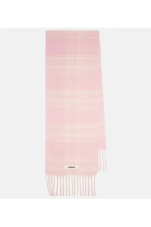 Check Lightweight Wool Silk Scarf in Grey/pale Candy Pink
