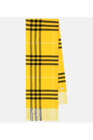 Burberry Check Patterned Cashmere Scarf in Black