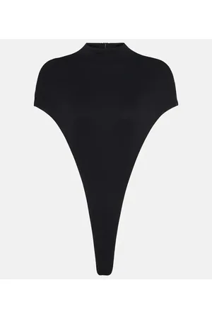 Stretch Silk Knit Keyhole Halter Bodysuit - Black