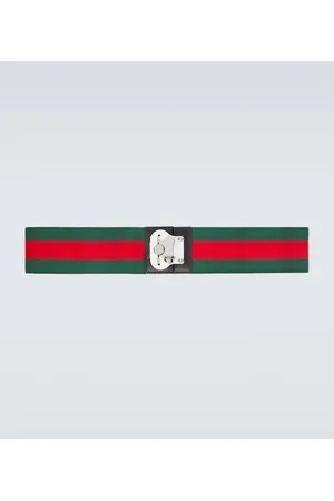 Men's GUCCI Logo Stripe Webbing Leather Logo Canvas Shoulder