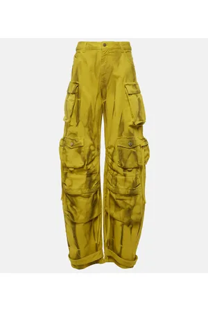 Yellow Drawstring Pockets Cargo Pants