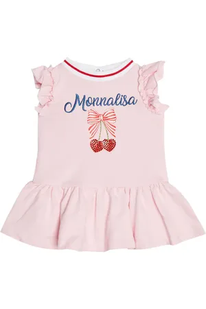 Monnalisa logo-embellished striped dress - Pink