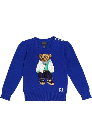 POLO RALPH LAUREN Girls Sweatshirt Jumper 12-13 Years Large Navy Blue, Vintage & Second-Hand Clothing Online