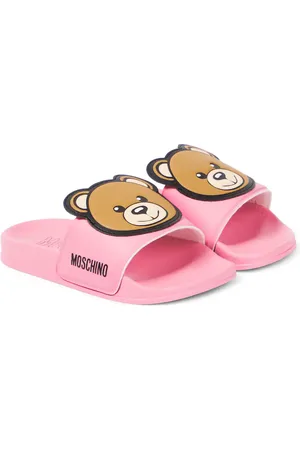 Moschino Kids Teddy bear leather caged sandals - White
