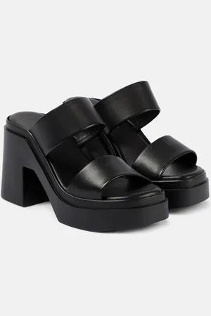 Camera Black Genuine Leather Platform Block Heel Sandal with Signature  Buckle – Aerosoles