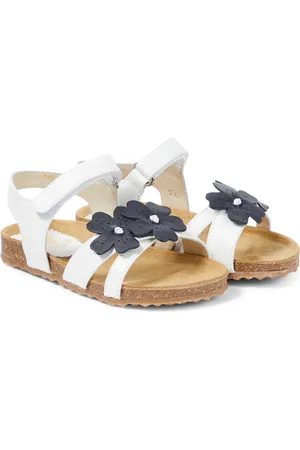 Blue sandals for girl - Frailera Buckle Perforated Leather Flower Azul