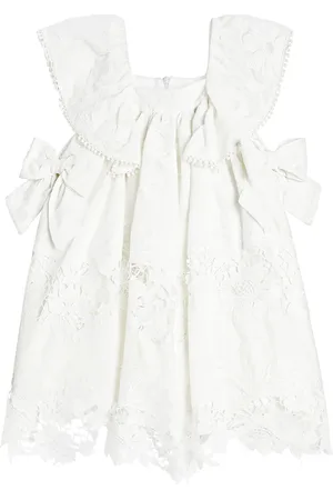Patachou bow-detail broderie anglaise dress - White