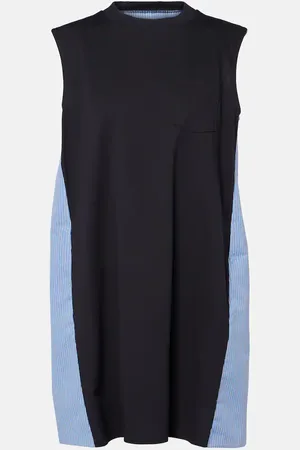 SACAI Striped cotton poplin and jersey minidress