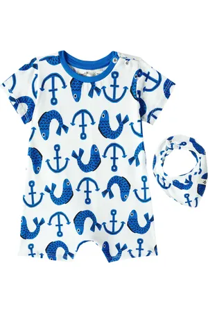 FÁBULA FÃ¡bula Printed cotton playsuit and bib
