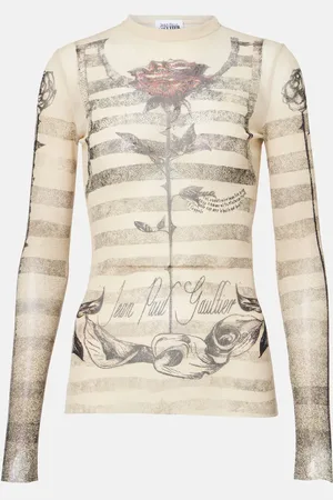 Jean Paul Gaultier Striped printed mesh top
