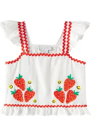 Stella McCartney Embroidered shirred cotton and linen shirt