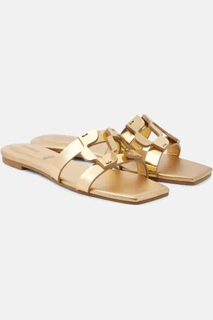 Simkhai Logo metallic leather slides