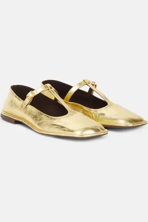 The Row Square T-Strap leather Mary Jane flats