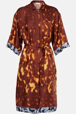 DRIES VAN NOTEN Belted printed silk shirt dress