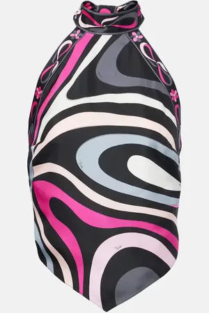 Puccini Marmo halterneck silk twill top