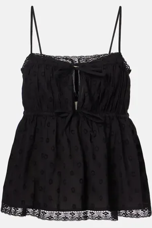 ULLA JOHNSON Quinn lace-trimmed gathered cotton top