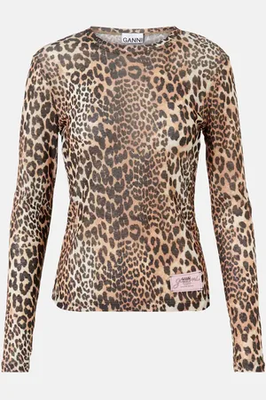 Ganni Leopard-print mesh top