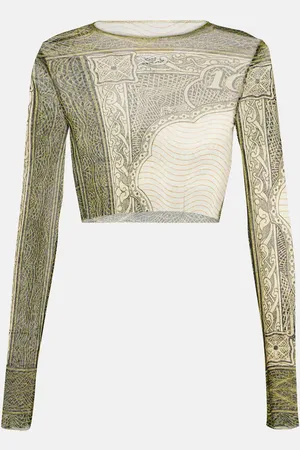 Jean Paul Gaultier Cartouche printed mesh crop top