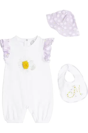 MONNALISA Baby onesie, bib, and bucket hat set