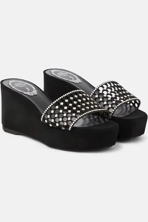 RENE CAOVILLA Embellished suede platform slides
