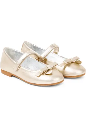 MONNALISA Bow-detail leather Mary Jane flats