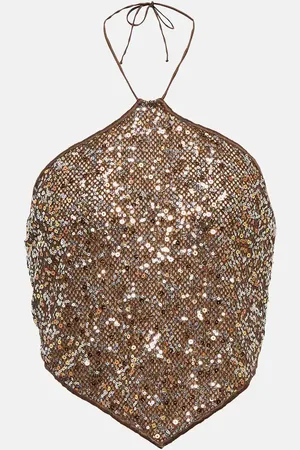 Oseree OsÃ©ree Netquins sequined halterneck top