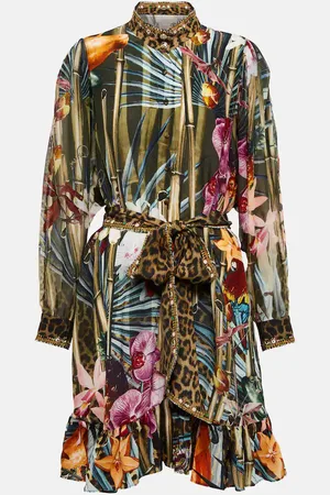 Camilla Floral embellished silk shirt dress