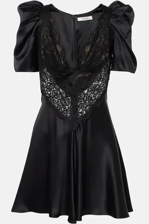 RODARTE Lace-trimmed silk charmeuse minidress