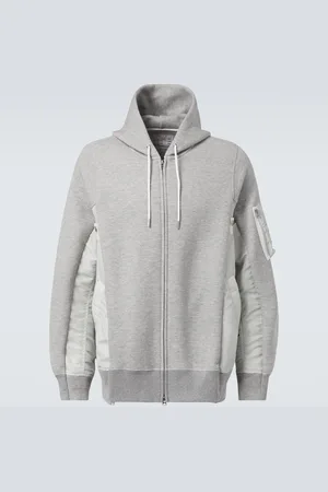 SACAI Cotton jersey and technical twill hoodie