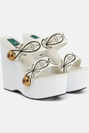 Puccini Embroidered leather wedge sandals