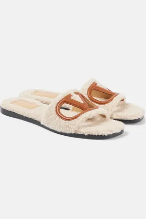 VALENTINO GARAVANI VLogo cutout faux shearling slides