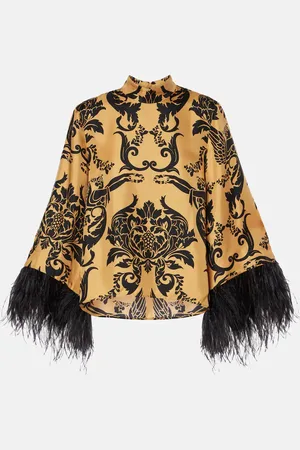 La DoubleJ Make An Exit feather-trimmed silk twill top