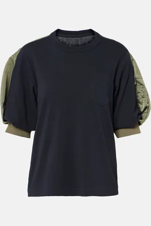 SACAI Twill-trimmed cotton jersey T-shirt