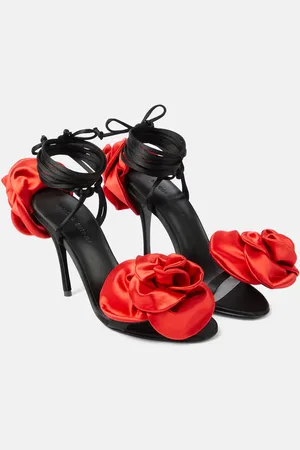 MAGDA BUTRYM Floral-appliquÃ© satin slingback sandals