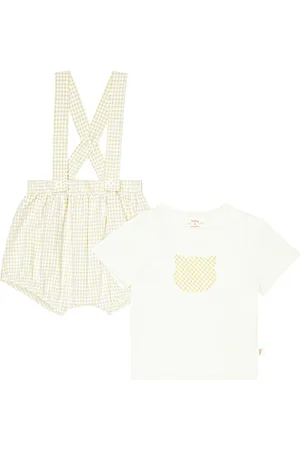 Il gufo Baby gingham cotton T-shirt and bloomers set
