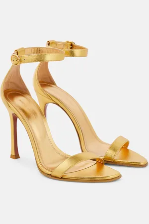 Amina Muaddi Kim metallic leather sandals