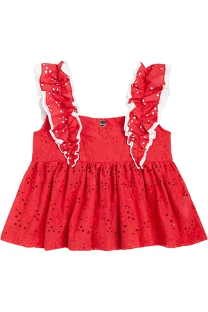 MONNALISA Embroidered cotton muslin top