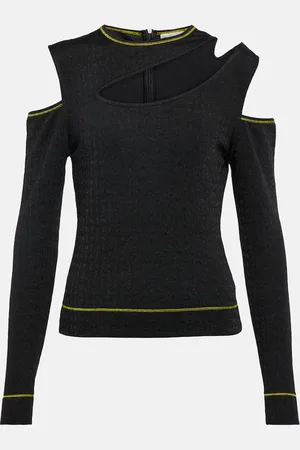 Ganni Cutout jacquard jersey top