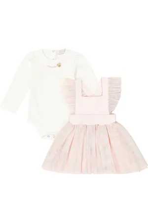 MONNALISA Baby cotton bodysuit and tulle-trimmed dress set