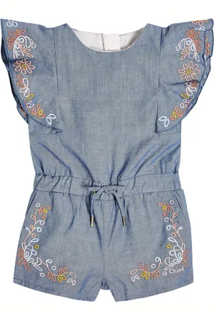 Chloé ChloÃ© Kids Baby embroidered cotton chambray playsuit