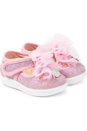 MONNALISA Baby tulle-appliquÃ© glitter sneakers