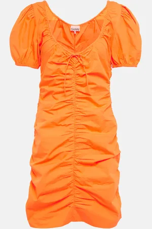 Ganni Ruched cotton poplin minidress