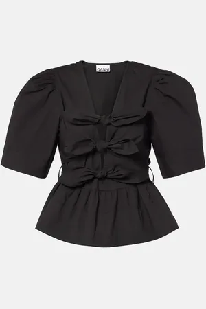 Ganni Bow-detail cotton-blend top